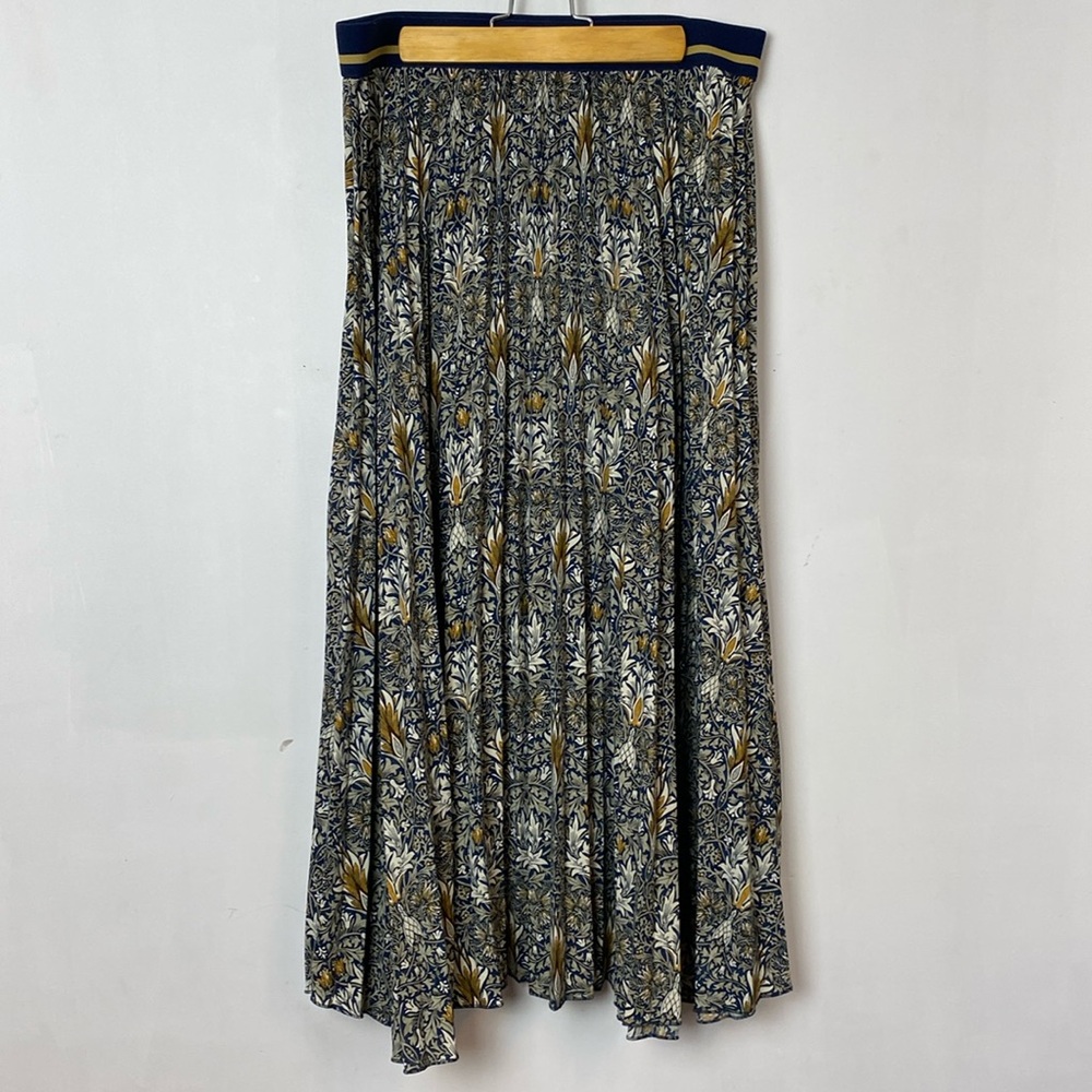 Floral A-Line Skirt - Blue and Gold